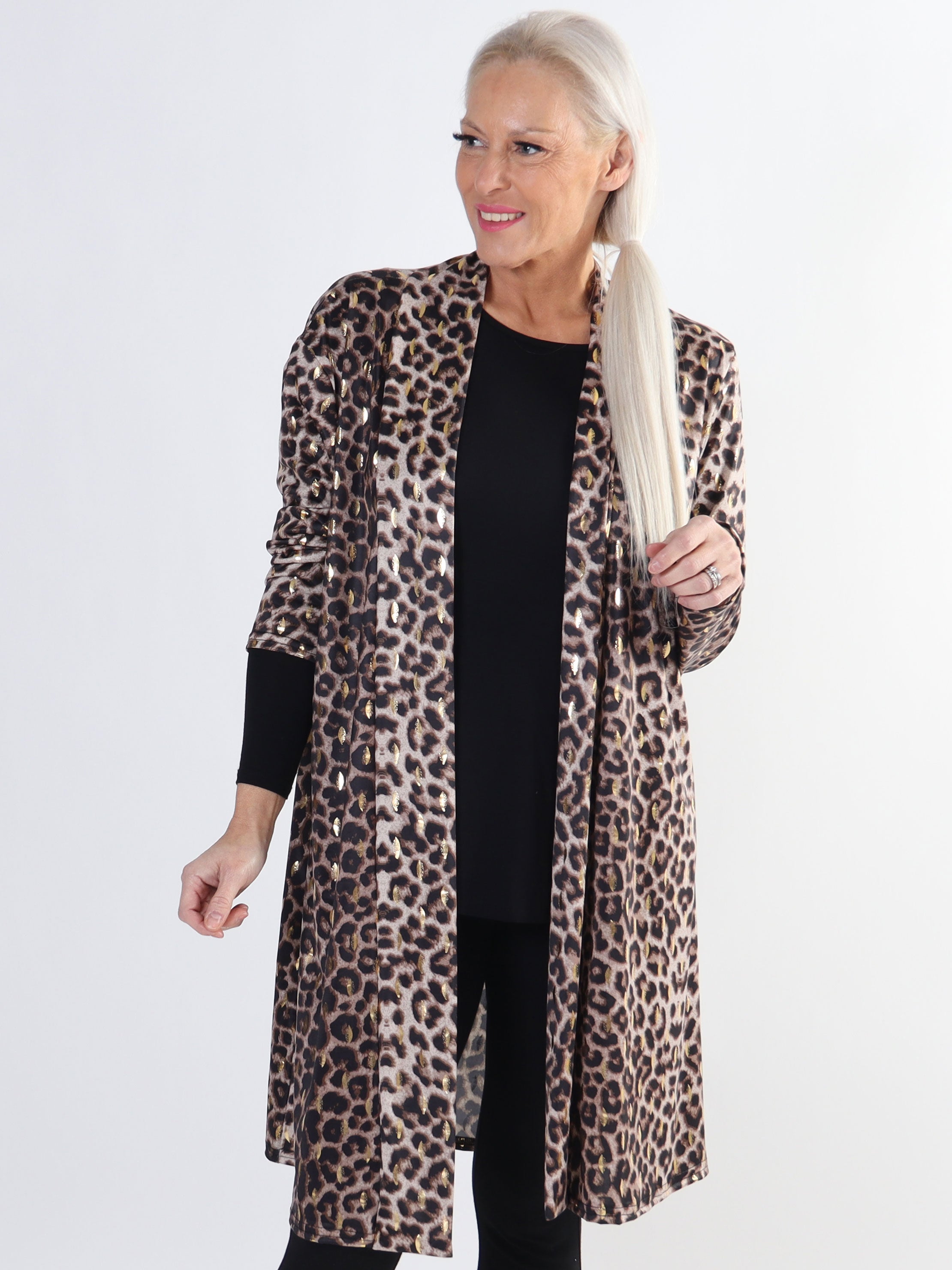 Rosa Animal - Elastisk plus size kofta med tryck